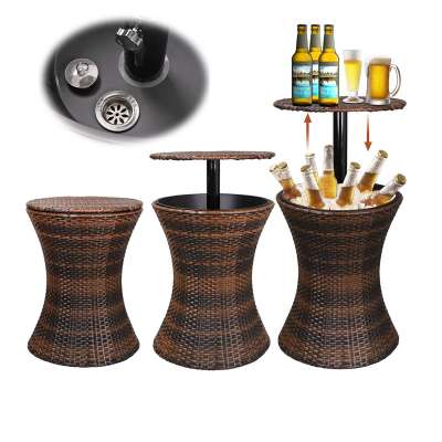 Outdoor furniture party custom stainless steel 18L-20L champagne beer plastic PE rattan ice cooler bucket bar coffee patio table