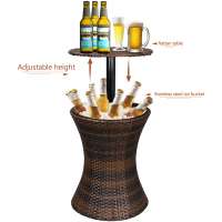 Outdoor modern metal frame adjustable bar glass/rattan table beer champagne all-weather plastic pe rattan ice cooler bucket