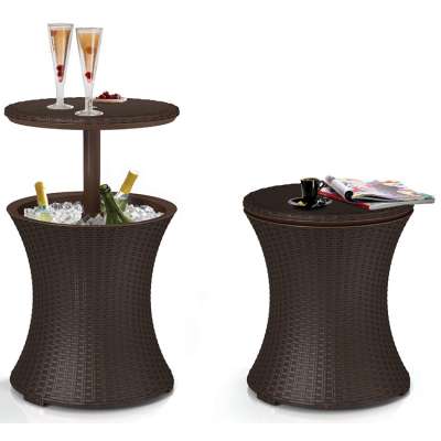 Custom modern 18L large bars champagne beer wine plastic rattan ice cooler bucket stainless steel with round rattan coffee table