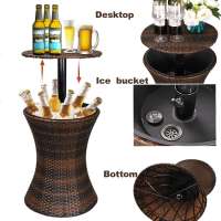 All-weather cool rattan coffee table+ice bucket beer table in one, rattan style adjustable height courtyard party pool use