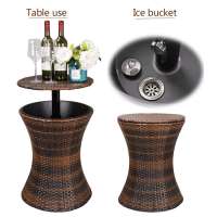 Bar rattan patio pool cooler table with adjustable height outdoor wicker ice bucket cocktail coffee table for party bilge use