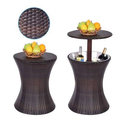 Custom party stainless steel plastic PE rattan+ metal frame big ice beer cooler bucket metal table with stand